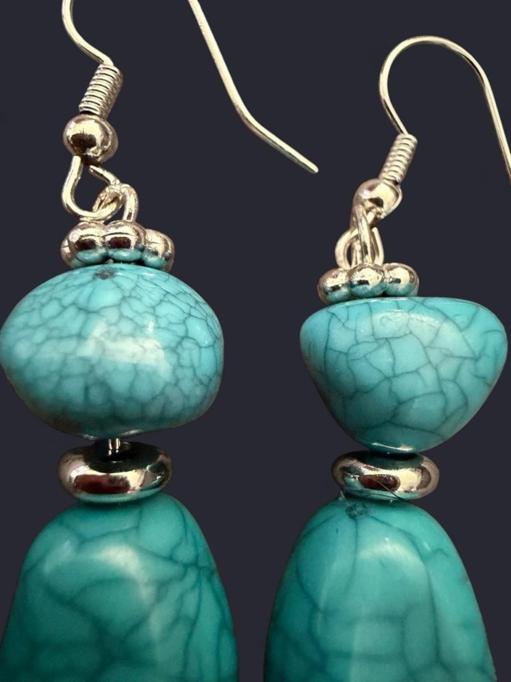 Handmade Boho Marbled Turquoise Dangle Earrings ✨ - Picture 5 of 6
